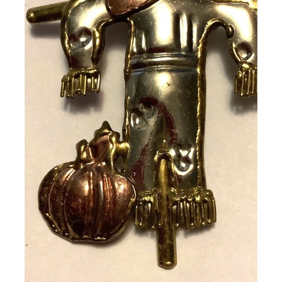 Mexico Metal Scarecrow & Pumpkin Brooch — 3.5” - Picture 10 of 13